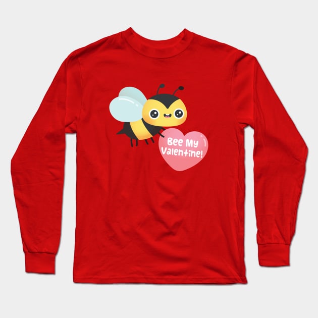 Cute Bee My Valentine, Valentines Day Pun Cartoon Long Sleeve T-Shirt by rustydoodle